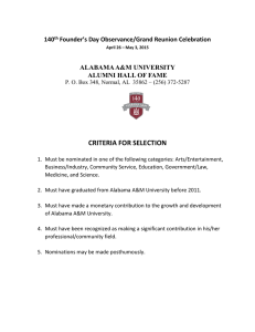 CRITERIA FOR SELECTION 140 Founder’s Day Observance/Grand Reunion Celebration