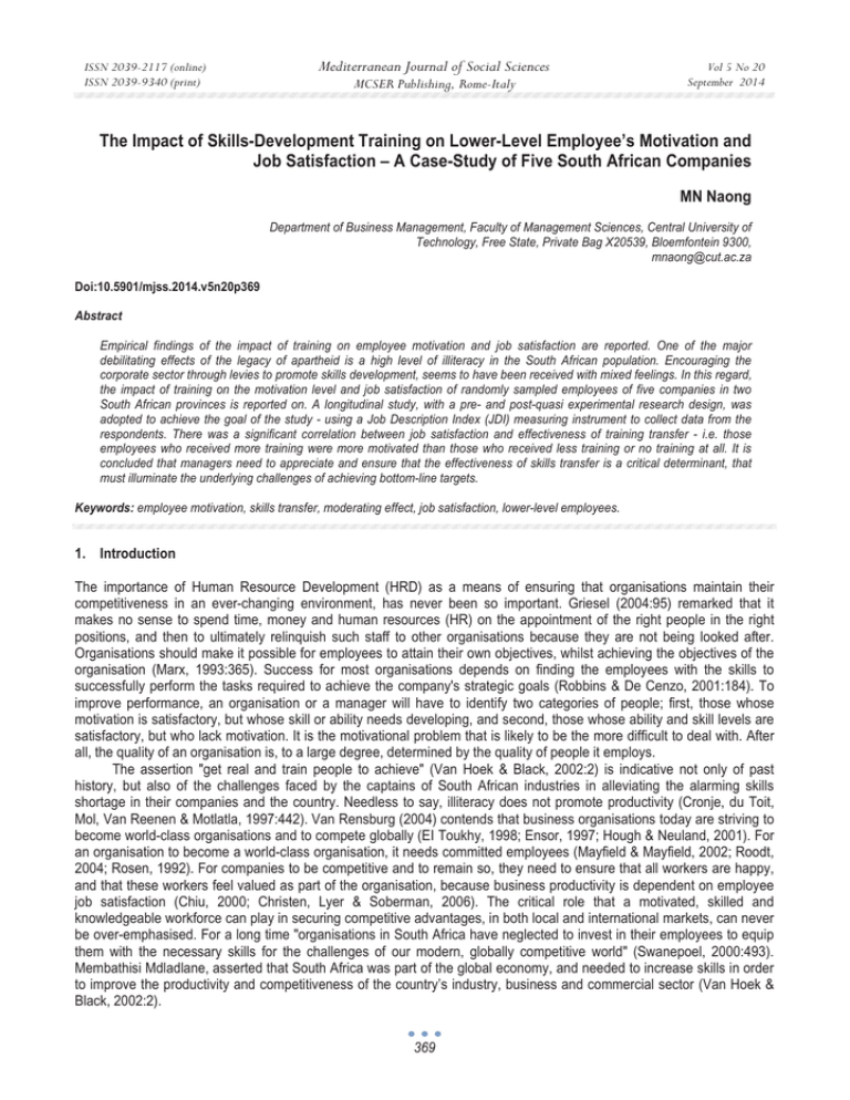 The Impact of Skills-Development Training on Lower-Level Employee’s ...