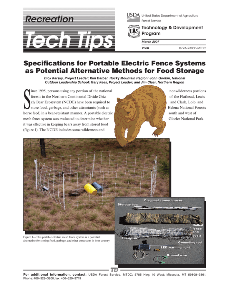 Recreation Specifications for Portable Electric Fence Systems Technology & Development