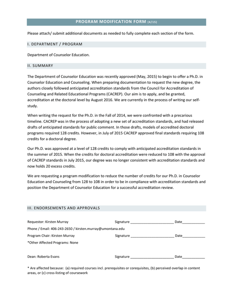 PROGRAM MODIFICATION FORM