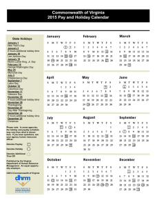 Commonwealth of Virginia 2015 Pay and Holiday Calendar February January
