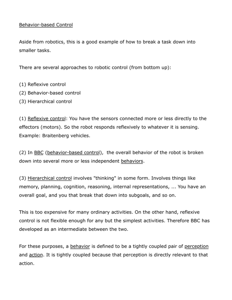 Behaviorbased Control smaller tasks.