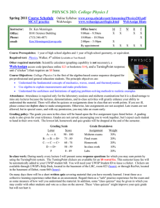 College Physics I  Course Schedule