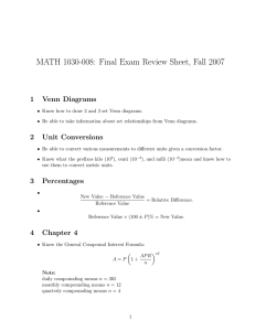 MATH 1030-008: Final Exam Review Sheet, Fall 2007 1 Venn Diagrams