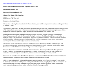 Health Educator/Prevetion Specialist - Updated to Full-Time Requisition Number: 449