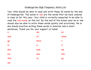 Kindergarten High Frequency Word List