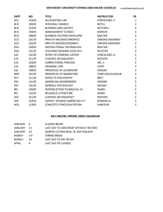 METHODIST UNIVERSITY SPRING 2009 ONLINE SCHEDULE DEPT NO. TITLE