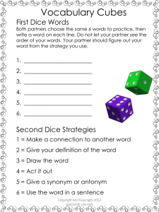 Vocabulary Cubes First Dice Words