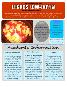 LEGROS LOW-DOWN 2015-2016 School Year For the week of October 5