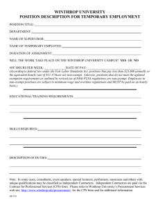 WINTHROP UNIVERSITY POSITION DESCRIPTION FOR TEMPORARY EMPLOYMENT