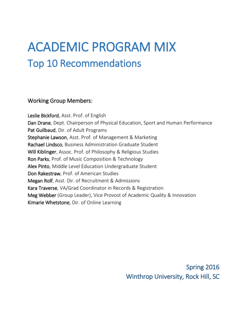 ACADEMIC PROGRAM MIX Top 10 Recommendations