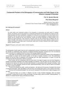 Fundamental Problems of the Ethnography of Communication and Public Speech... Albanian Language of Nowadays