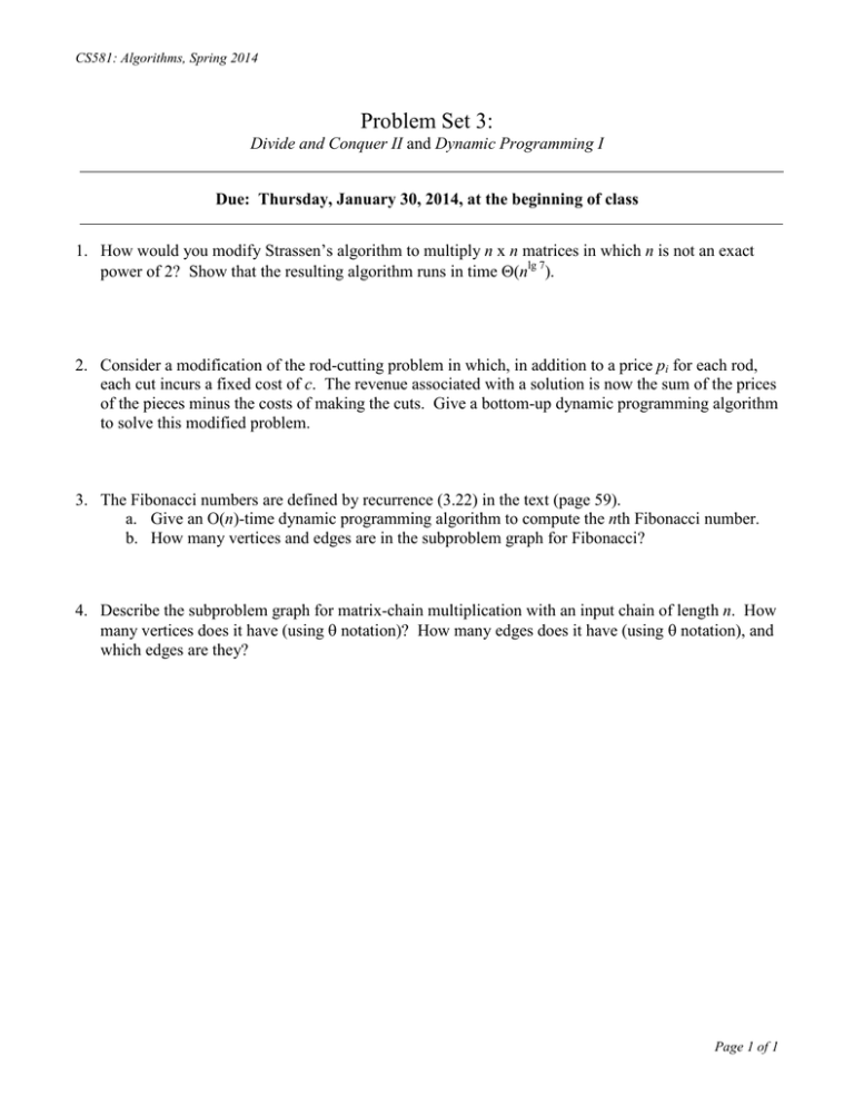 Algorithms Problem Set: Divide and Conquer & Dynamic Programming