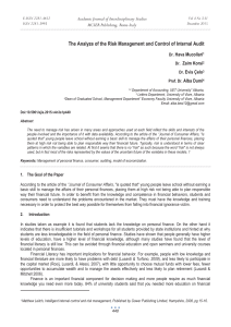 The Analyze of the Risk Management and Control of Internal... Academic Journal of Interdisciplinary Studies MCSER Publishing, Rome-Italy . Hava Mucollari