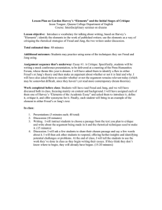 Lesson Plan on Gordon Harvey’s “Elements” and the Initial Stages... Lesson objective: Jason Tougaw, Queens College Department of English