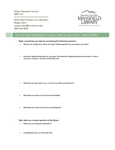 Library Research Journal WRIT 101 Need Help? Contact your librarian: Megan Stark