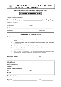 U N I V E R S I T Y ... F A C U L T Y   ... STUDENT AGREEMENT FORM