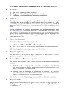 MSc Physics (Specialisation: Astrophysics) - SC533 (Subject to Approval)