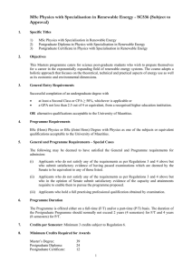 MSc Physics with Specialisation in Renewable Energy - SC536 (Subject... Approval)
