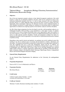 BSc (Hons) Physics - SC 341  Optional Minor: