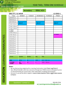 YEAR TWO,  TERM ONE SCHEDULE 2016-2017 DIRECT ENTRY EDLC #21