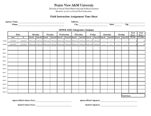 Prairie View A&amp;M University Field Instruction Assignment Time Sheet Agency Name