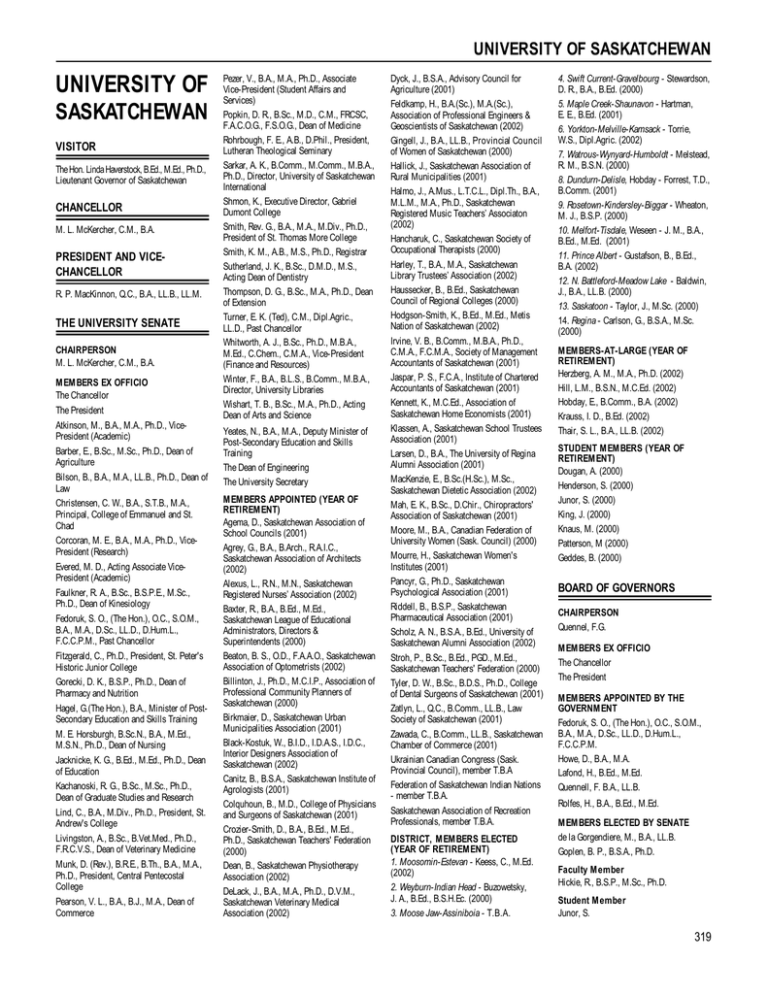 UNIVERSITY OF SASKATCHEWAN