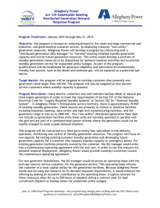 Allegheny Power Act 129 Stakeholder Meeting Distributed Generation Demand Response Program