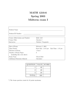 MATH 1210-6 Spring 2003 Midterm exam I