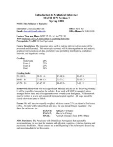 Introduction to Statistical Inference MATH 1070 Section 3 Spring 2008