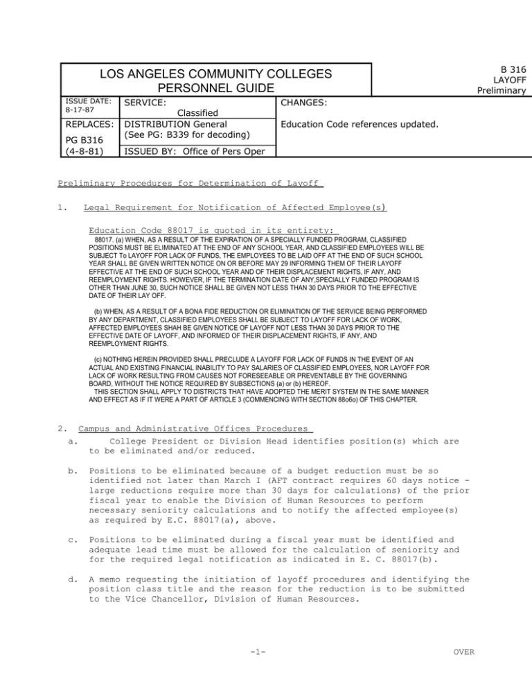 LOS ANGELES COMMUNITY COLLEGES PERSONNEL GUIDE