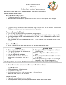Product Explanation Sheet Order Issues Product: Create an order of operations puzzle
