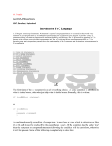 Introduction To C Language  Asst.Prof., IT Department, CBIT, Gandipet, Hyderabad