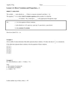 Direct Variation & Proportion Worksheet - Algebra 2