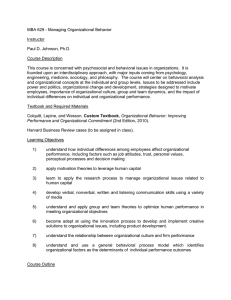 MBA 629 - Managing Organizational Behavior  Instructor Paul D. Johnson, Ph.D.