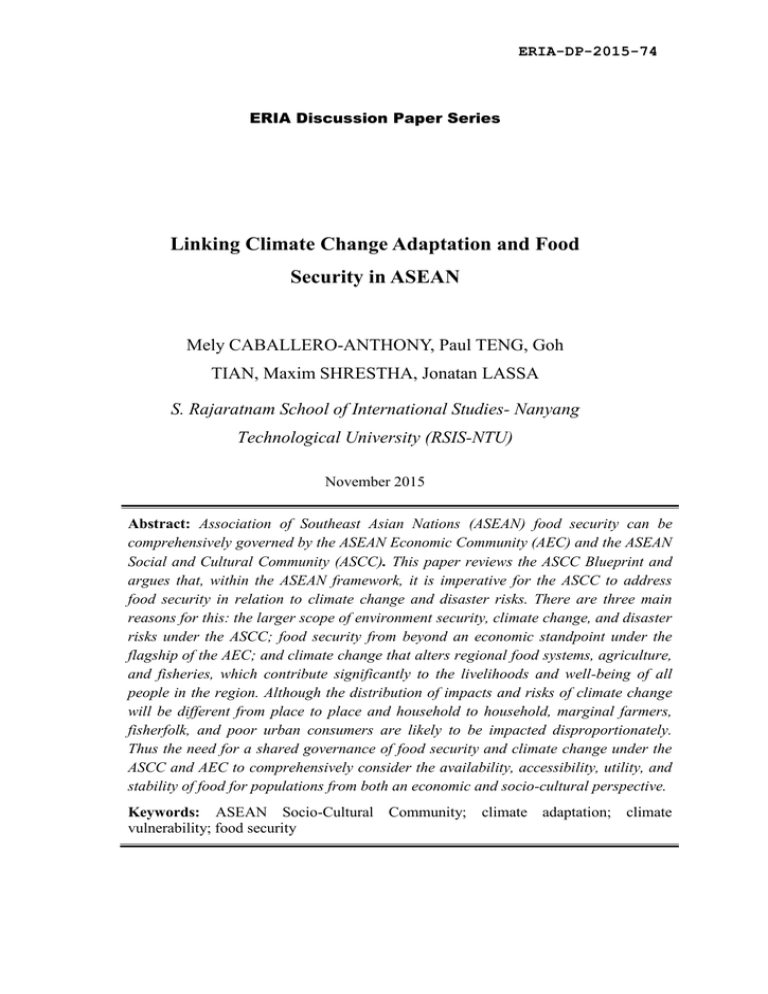 Linking Climate Change Adaptation and Food Security in ASEAN