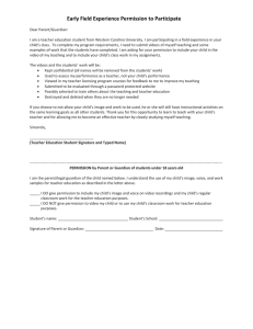 Early Field Experience Permission Form for Students