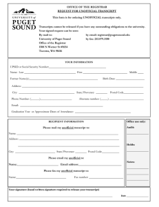 OFFICE OF THE REGISTRAR REQUEST FOR UNOFFICIAL TRANSCRIPT