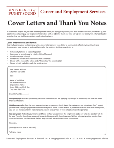 Cover Letters and Th ank You Notes
