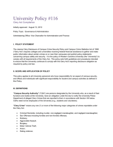 University Policy #116 Clery Act Compliance