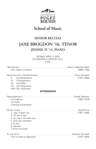 JANE BROGDON ’16, TENOR SENIOR RECITAL JINSHIL YI ’15, PIANO
