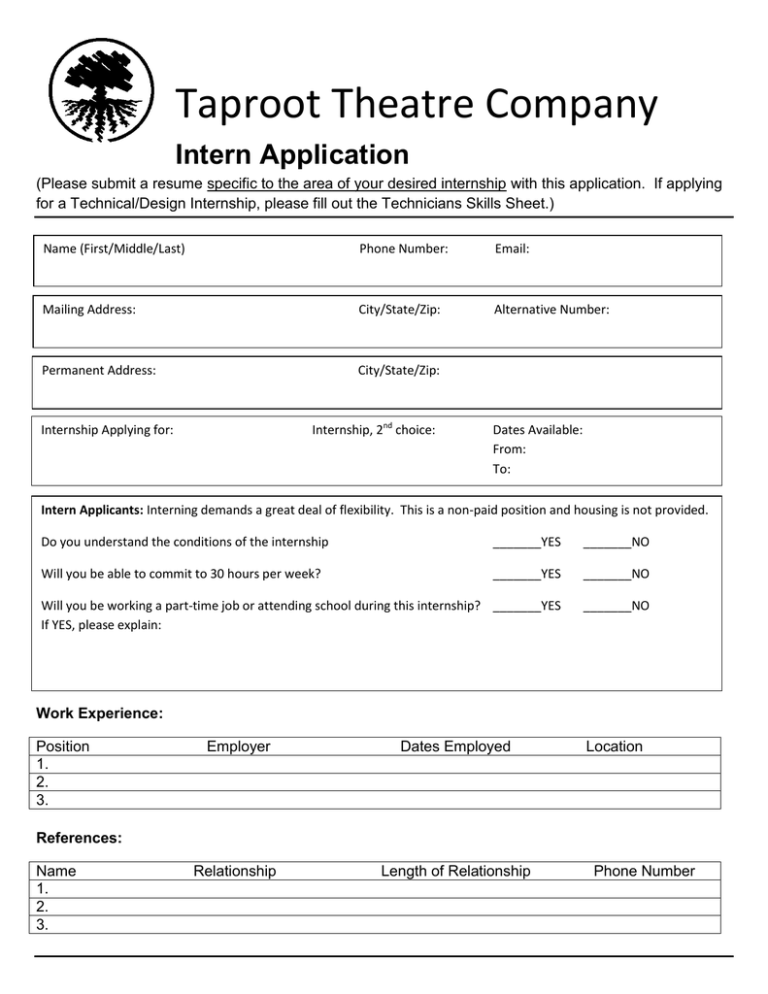 Taproot Theatre Company Intern Application