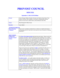 PROVOST COUNCIL MINUTES  September 3, 2014, 8:30-10:00am