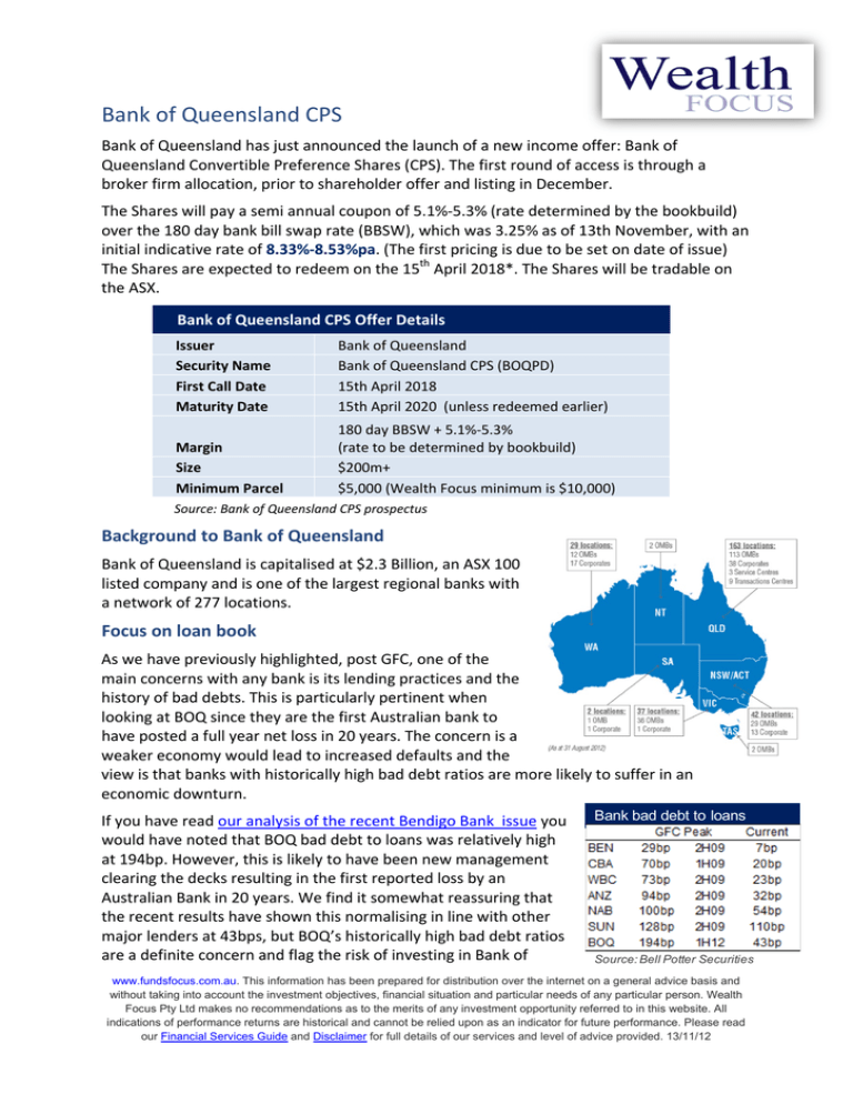 Bank of Queensland CPS Bank of Queensland CPS