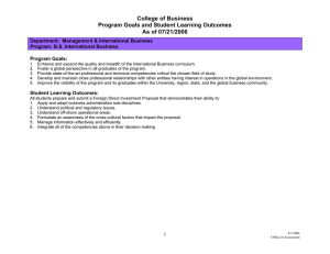 College of Business Program Goals and Student Learning Outcomes As of 07/21/2006