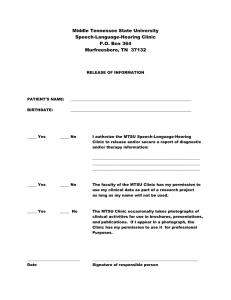 Middle Tennessee State University Speech-Language-Hearing Clinic P.O. Box 364