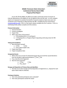 Middle Tennessee State University’s Institutional Review Board (IRB) Progress/Final Report