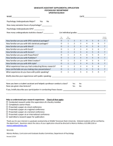 GRADUATE ASSISTANT SUPPLEMENTAL APPLICATION PSYCHOLOGY DEPARTMENT UPDATED 02/2014 NAME