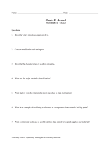 Sterilization in Veterinary Science Worksheet