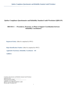 Québec Compliance Questionnaire and Reliability Standard Audit Worksheet (QRSAW) IRO-014-1 —